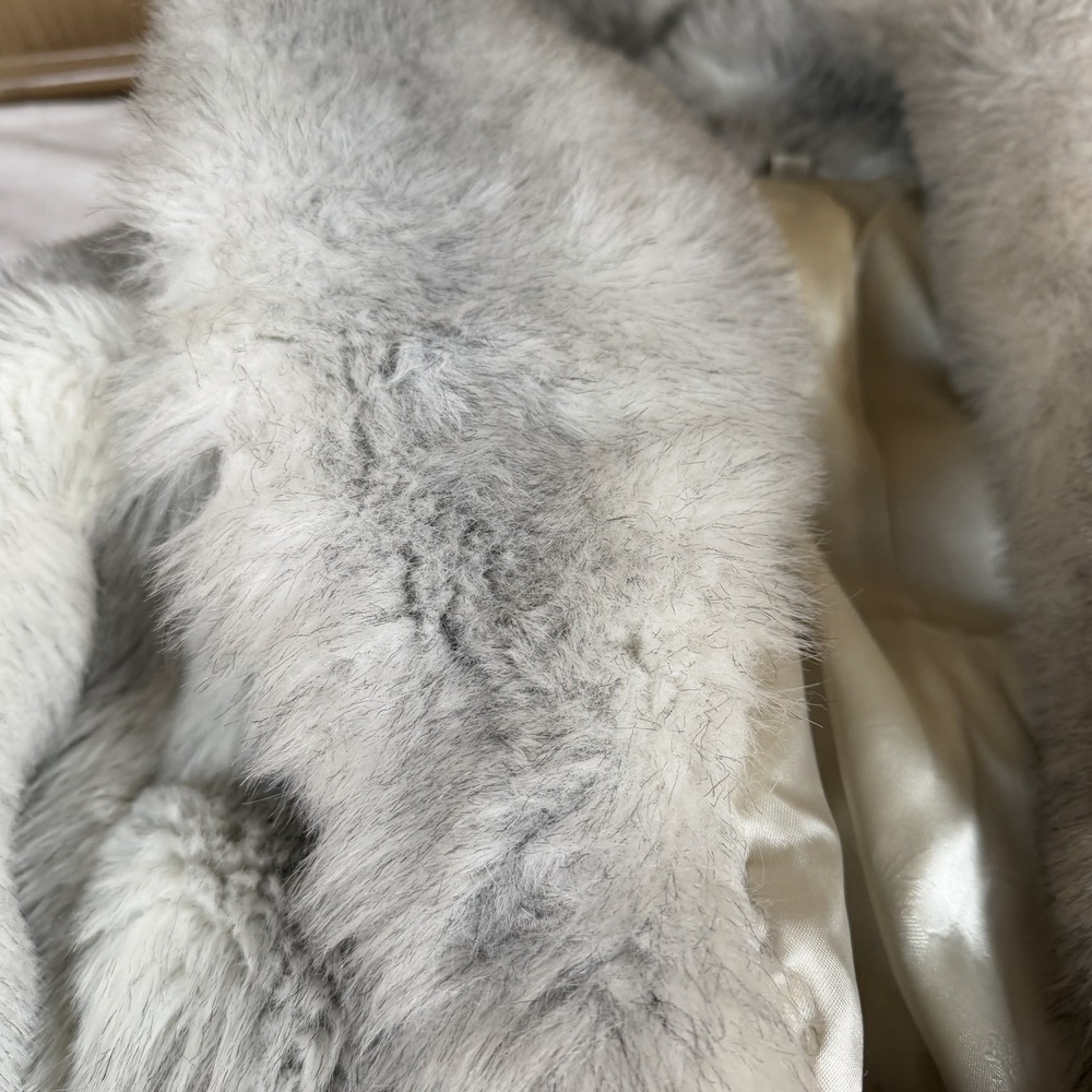 Vintage 70s 80s Faux Fur Coat Long Striped Gray Silver ILGWU Union Made M L - Picture 9 of 13